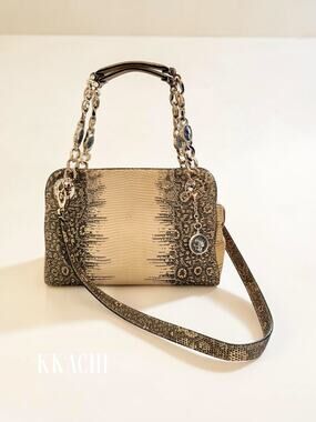 Rare Bvlgari Butter Yellow Jeweled Lizard Shoulder Bag